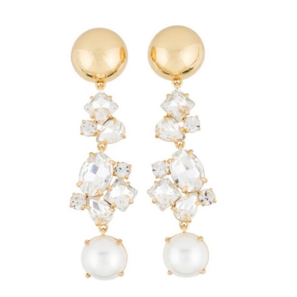 Lele Sadoughi Crystal Pearl Linear Earrings New